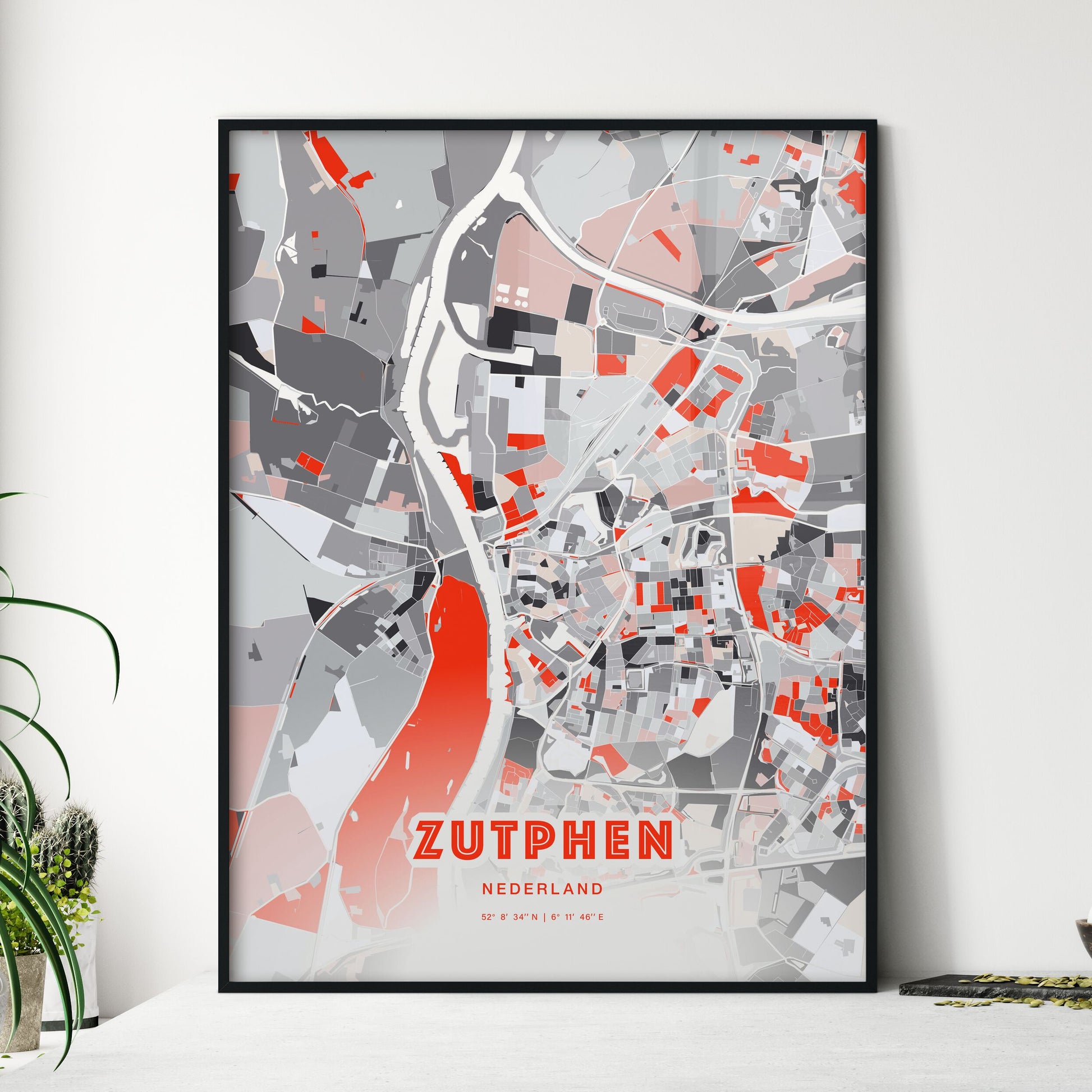 Colorful ZUTPHEN NETHERLANDS Fine Art Map Modern