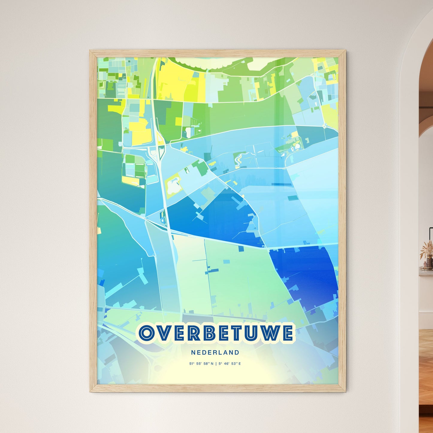 Colorful OVERBETUWE NETHERLANDS Fine Art Map Cool Blue