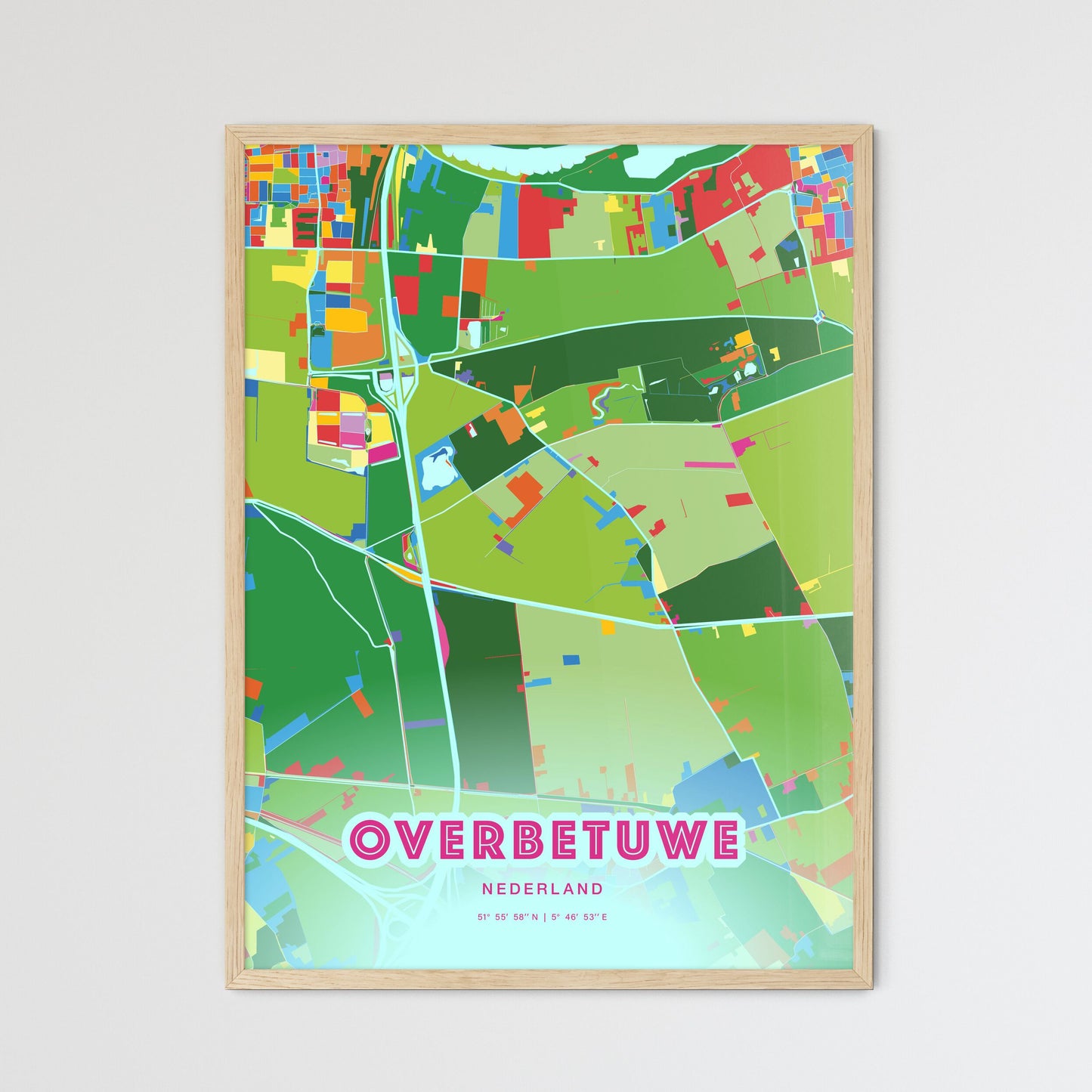 Colorful OVERBETUWE NETHERLANDS Fine Art Map Crazy Colors