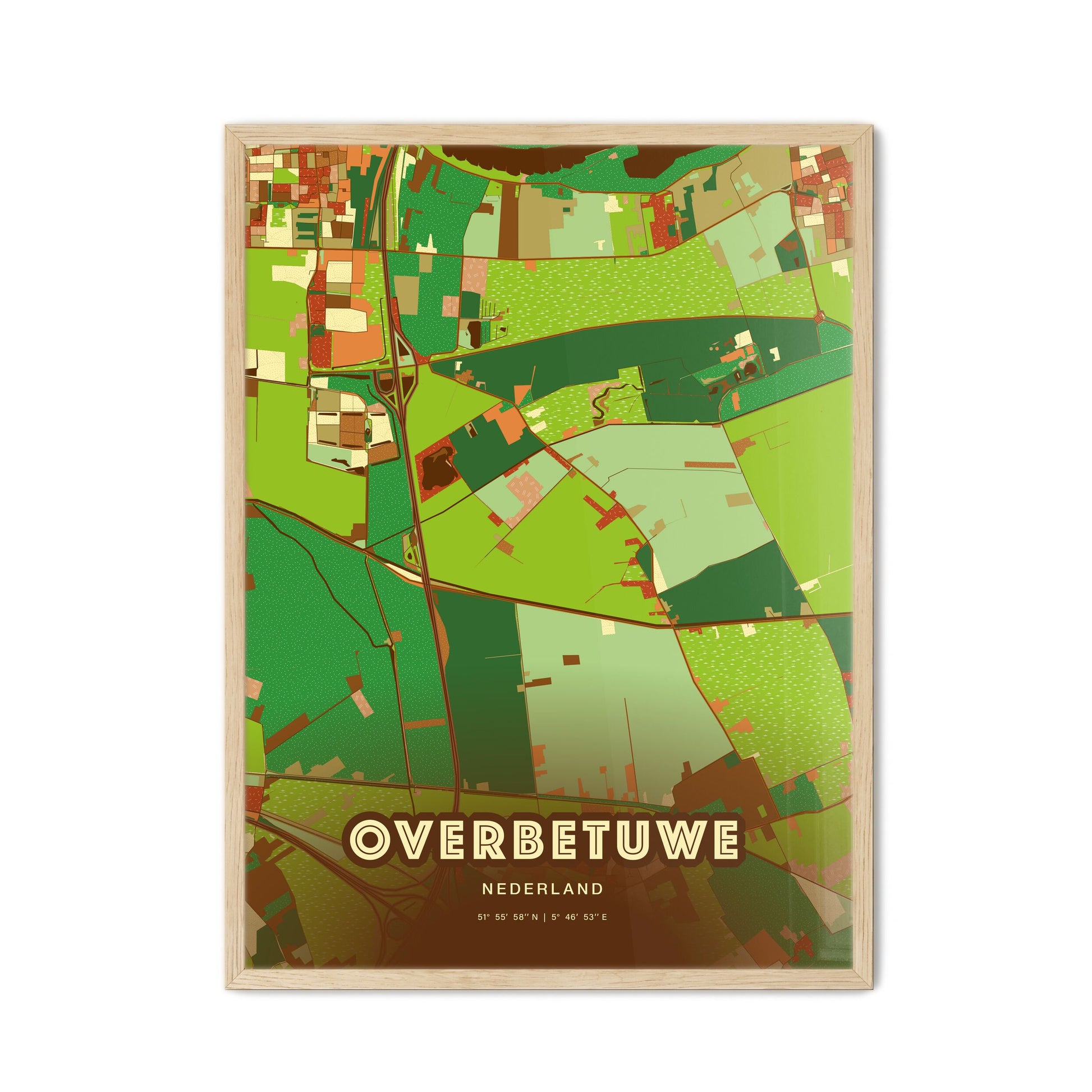 Colorful OVERBETUWE NETHERLANDS Fine Art Map Farmhouse