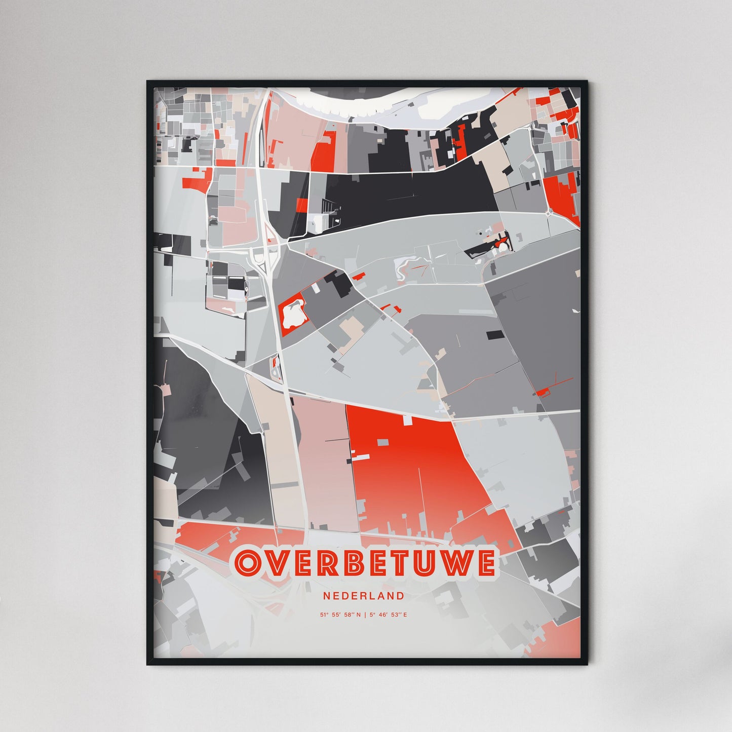 Colorful OVERBETUWE NETHERLANDS Fine Art Map Modern