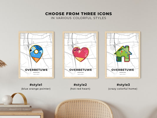 Overbetuwe Netherlands maps with colorful icons