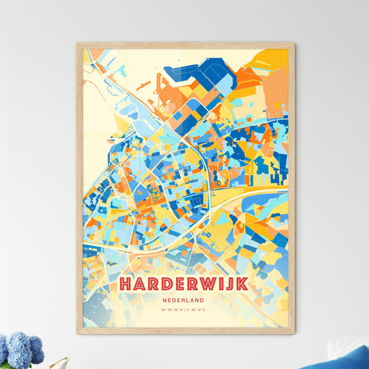 Colorful HARDERWIJK NETHERLANDS Fine Art Map Blue Orange