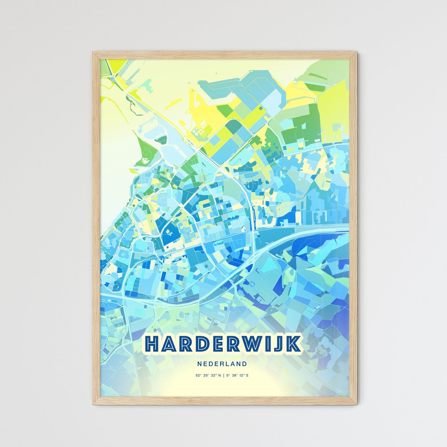 Colorful HARDERWIJK NETHERLANDS Fine Art Map Cool Blue