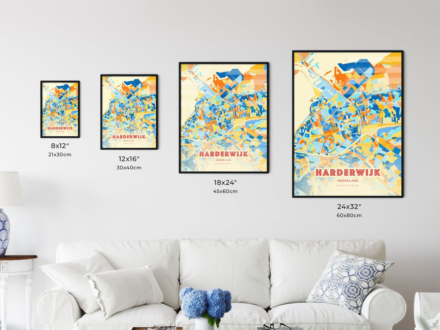 Colorful HARDERWIJK NETHERLANDS Fine Art Map Blue Orange