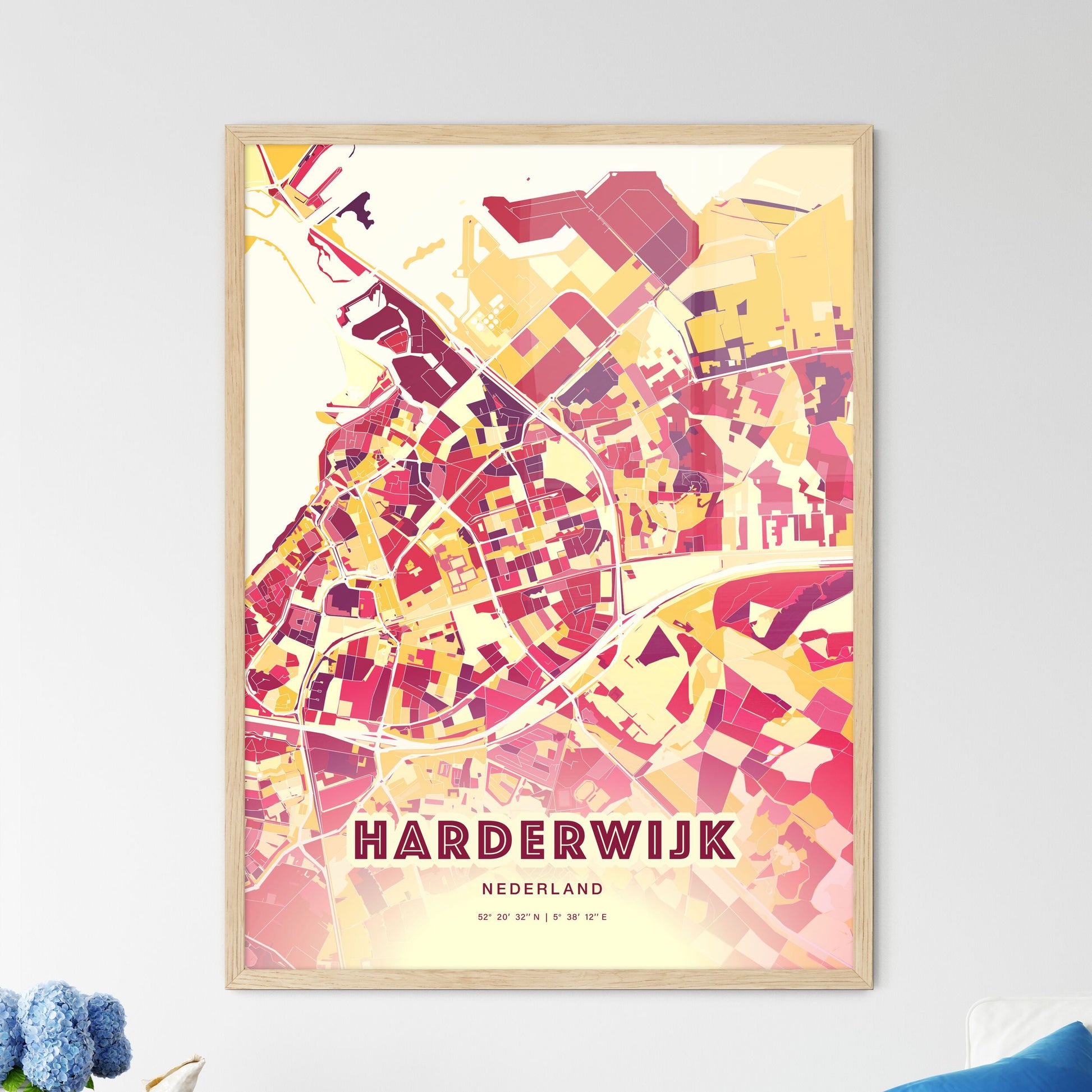 Colorful HARDERWIJK NETHERLANDS Fine Art Map Hot Red