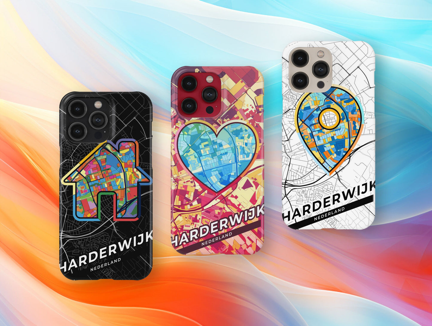 Harderwijk Netherlands slim phone case with colorful icon. Birthday, wedding or housewarming gift. Couple match cases.