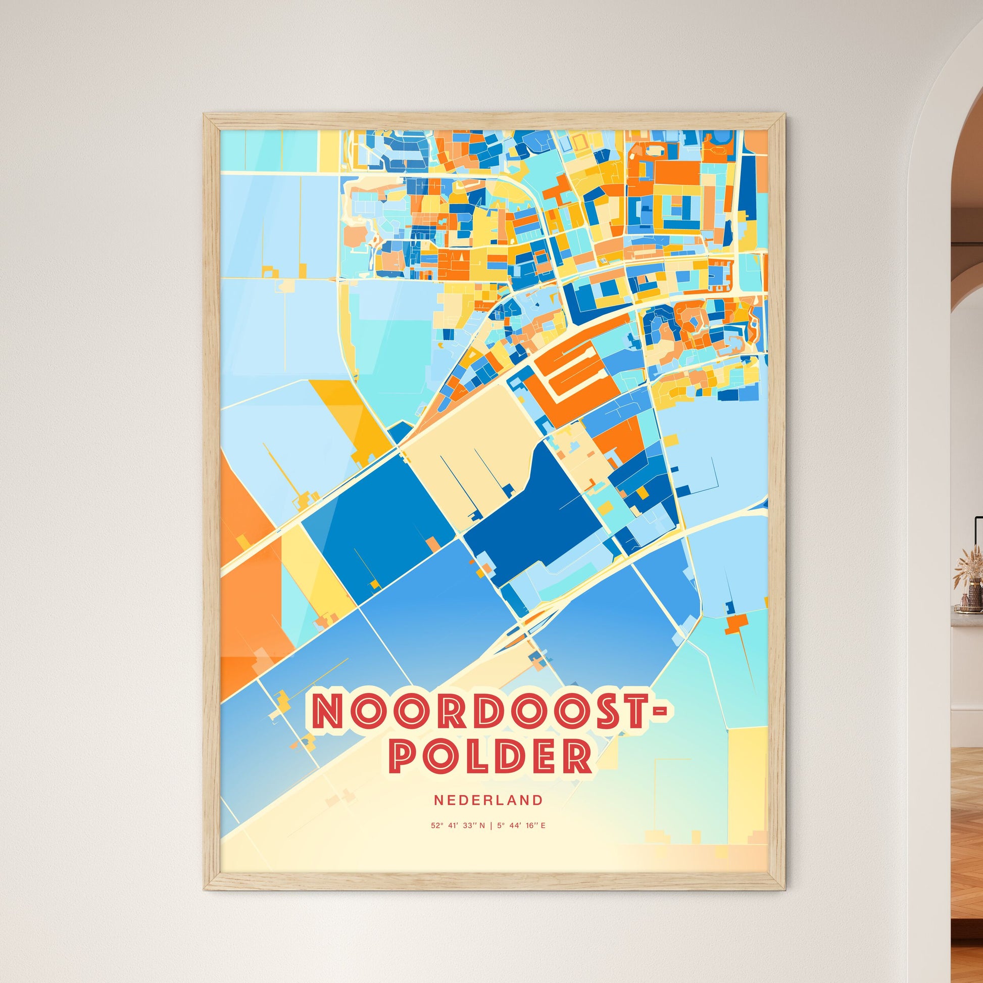 Colorful NOORDOOSTPOLDER NETHERLANDS Fine Art Map Blue Orange