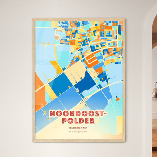 Colorful NOORDOOSTPOLDER NETHERLANDS Fine Art Map Blue Orange