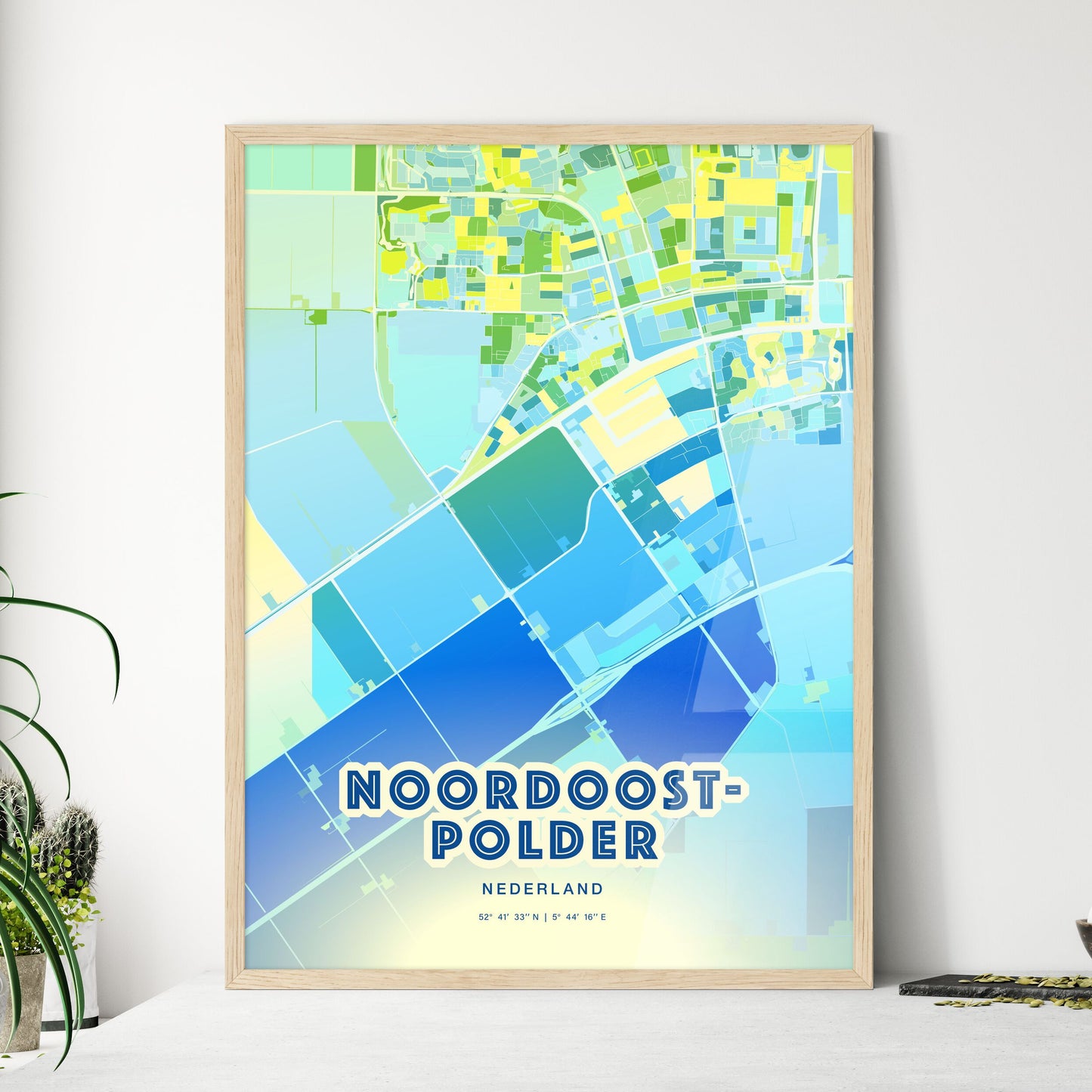 Colorful NOORDOOSTPOLDER NETHERLANDS Fine Art Map Cool Blue