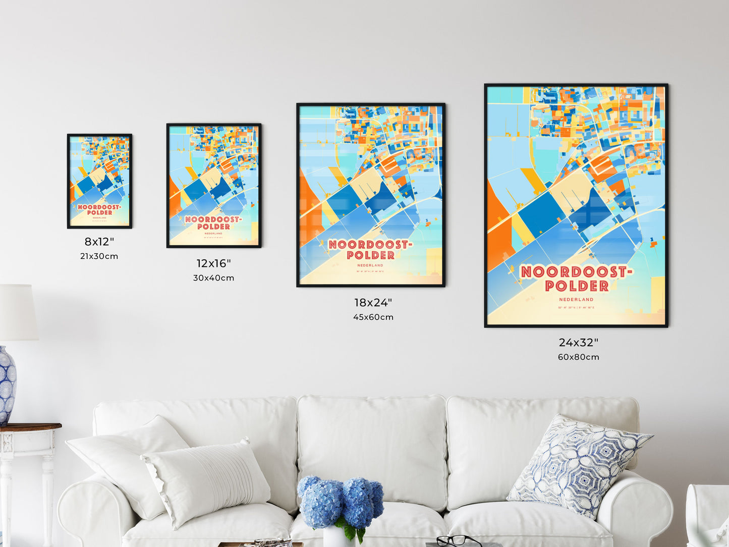 Colorful NOORDOOSTPOLDER NETHERLANDS Fine Art Map Blue Orange