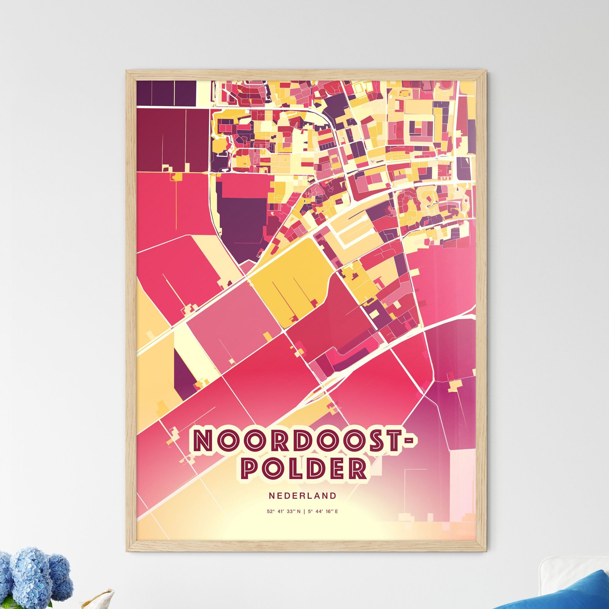 Colorful NOORDOOSTPOLDER NETHERLANDS Fine Art Map Hot Red