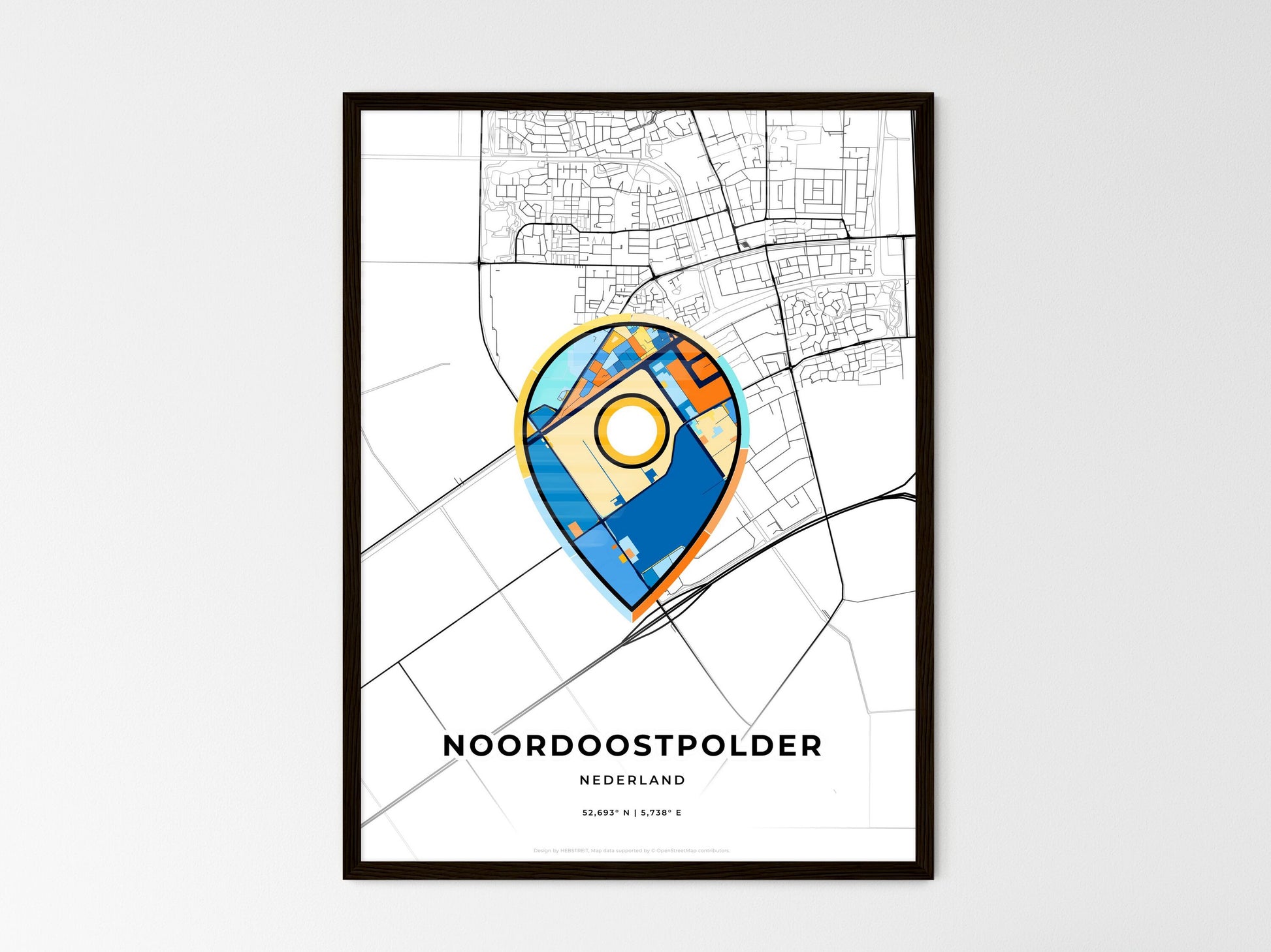 Noordoostpolder Netherlands wedding art map with pointer icon