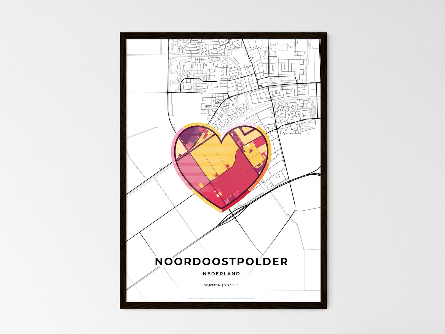 Noordoostpolder Netherlands wedding art map with heart icon