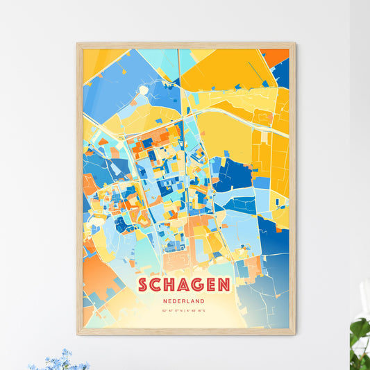 Colorful SCHAGEN NETHERLANDS Fine Art Map Blue Orange