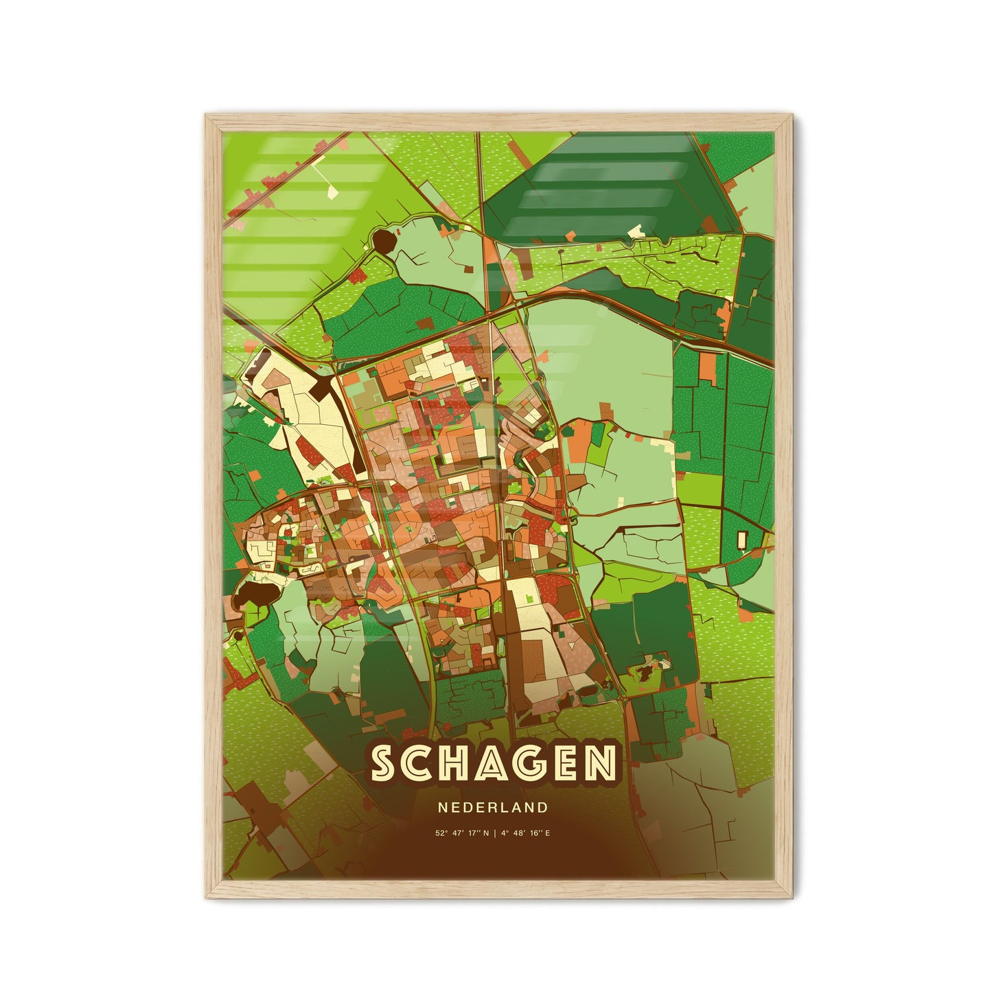 Colorful SCHAGEN NETHERLANDS Fine Art Map Farmhouse