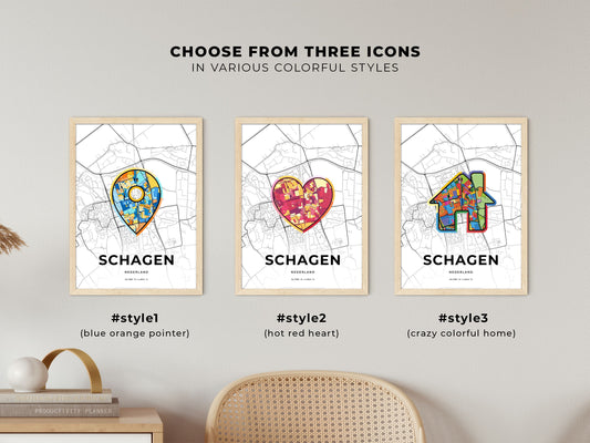 Schagen Netherlands maps with colorful icons