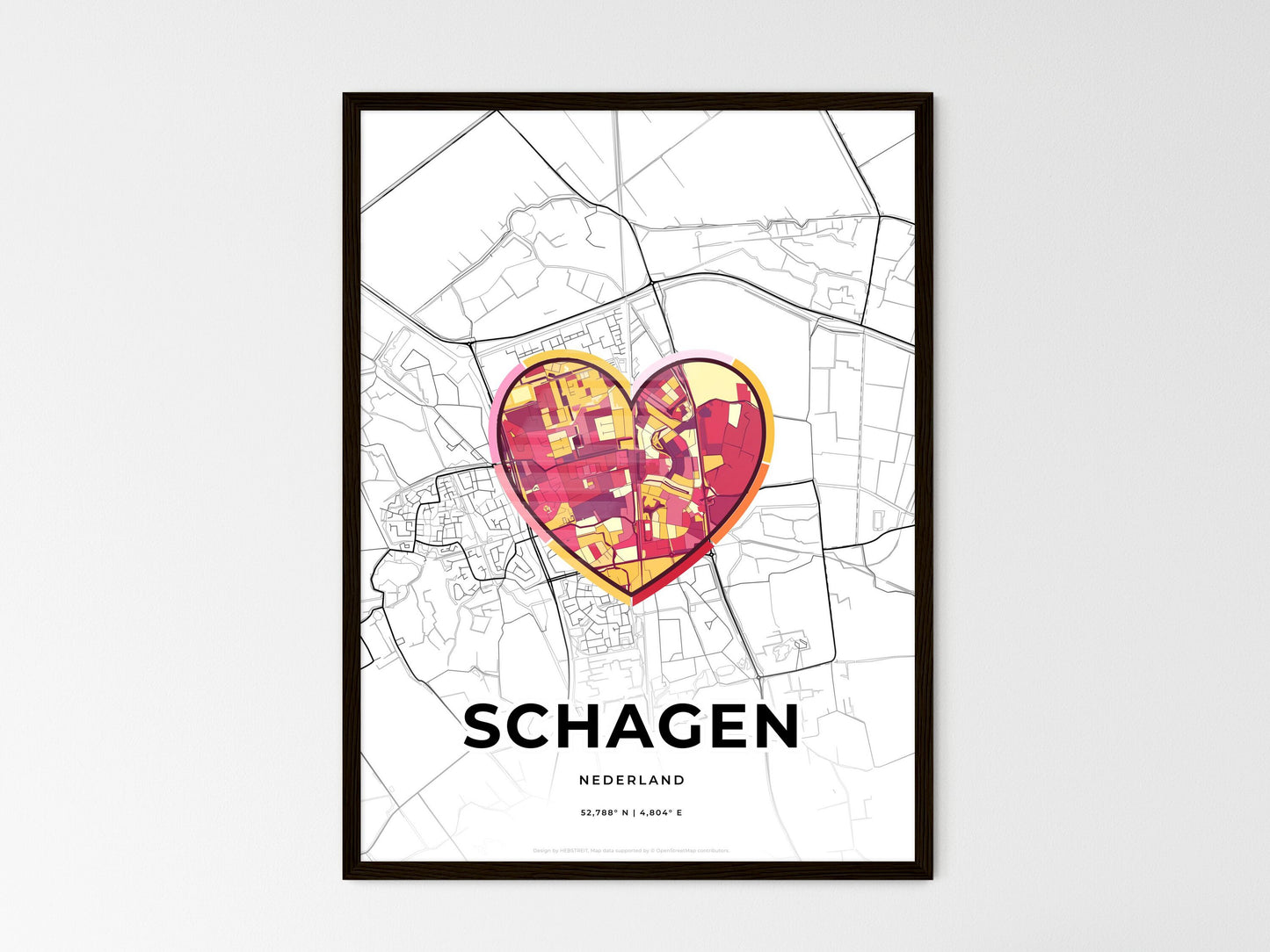 Schagen Netherlands wedding art map with heart icon
