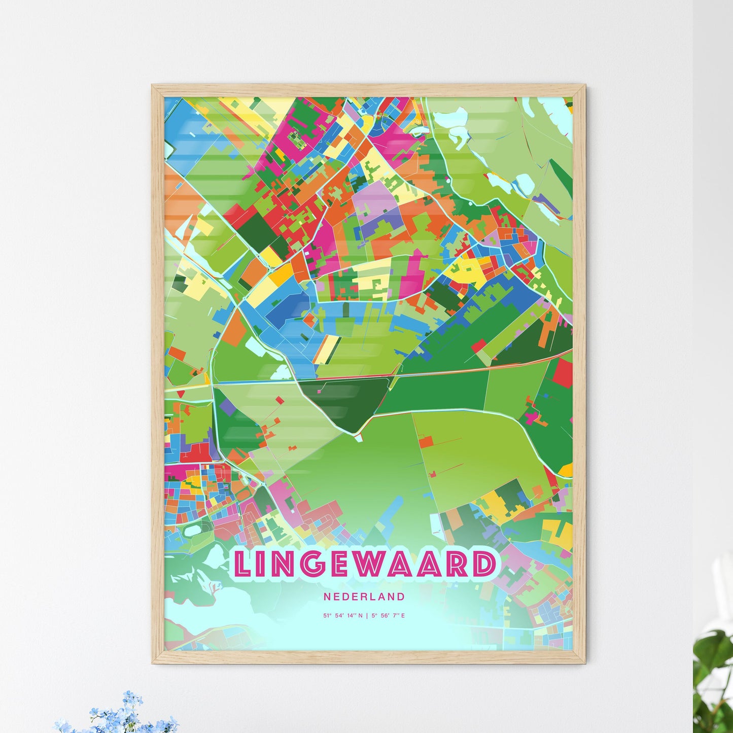 Colorful LINGEWAARD NETHERLANDS Fine Art Map Crazy Colors