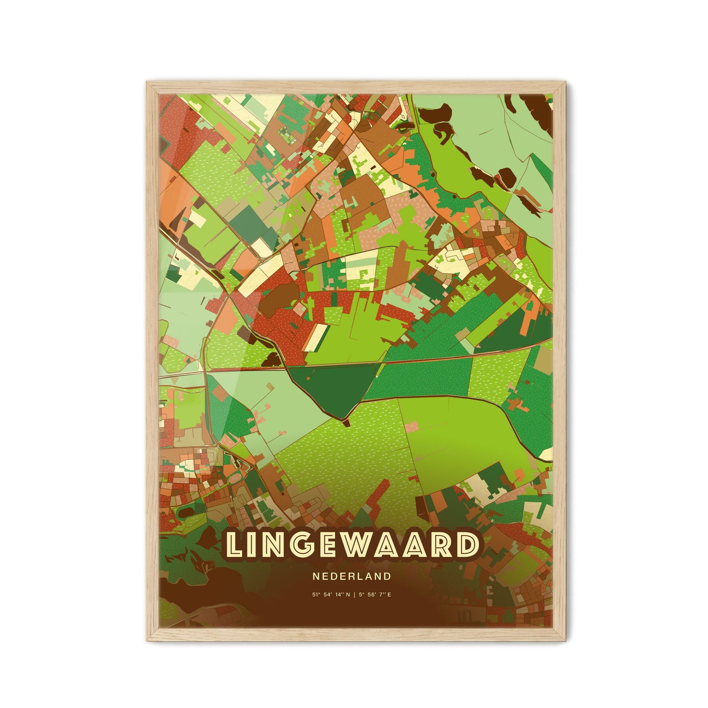 Colorful LINGEWAARD NETHERLANDS Fine Art Map Farmhouse