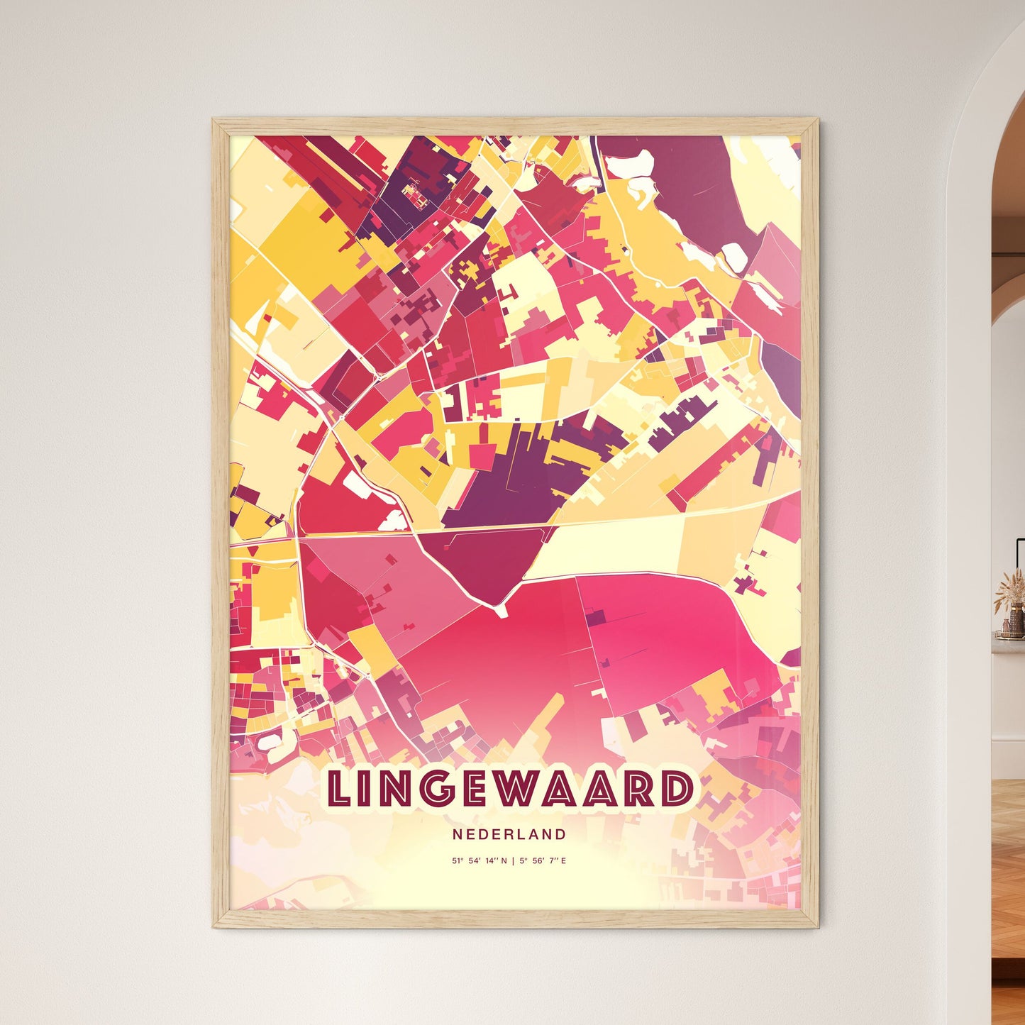 Colorful LINGEWAARD NETHERLANDS Fine Art Map Hot Red