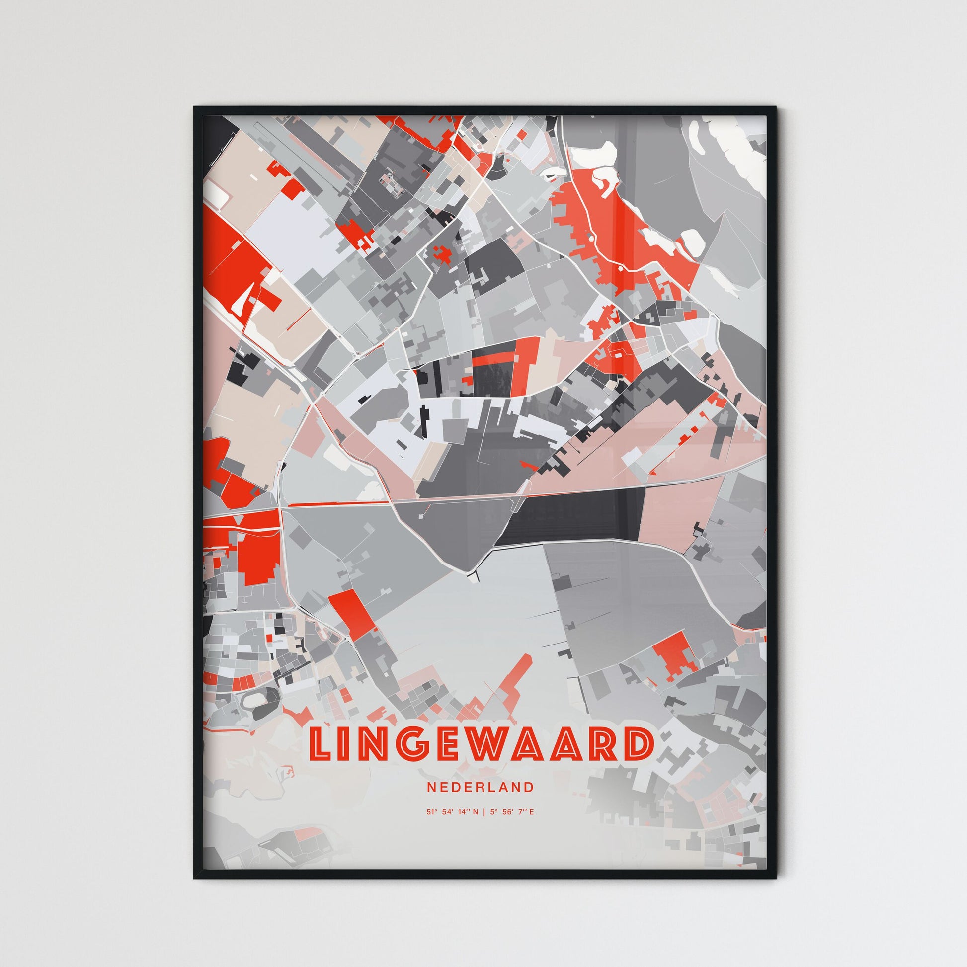 Colorful LINGEWAARD NETHERLANDS Fine Art Map Modern