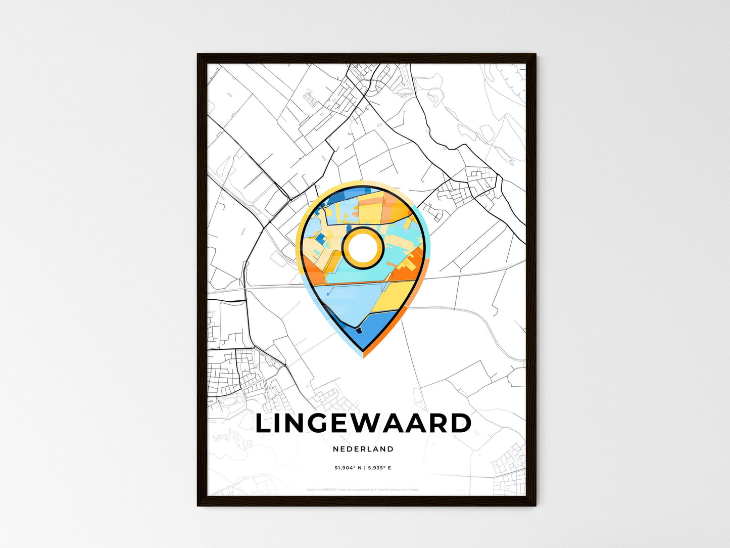 Lingewaard Netherlands wedding art map with pointer icon