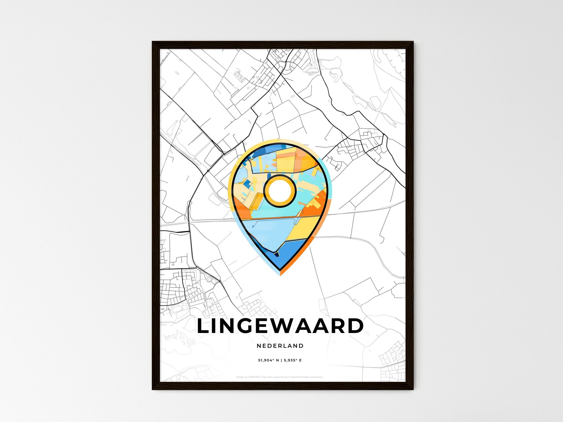 Lingewaard Netherlands wedding art map with pointer icon
