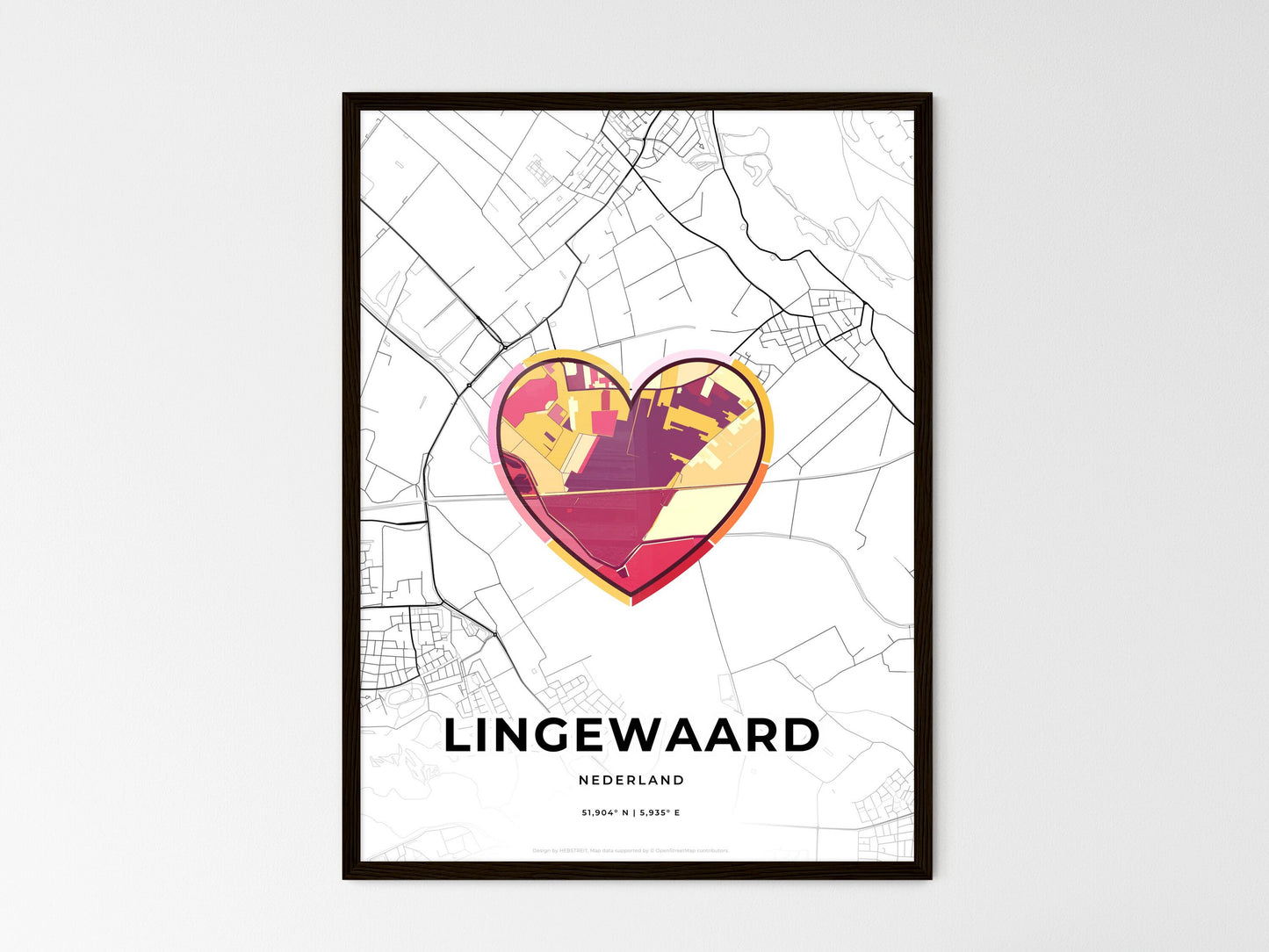 Lingewaard Netherlands wedding art map with heart icon