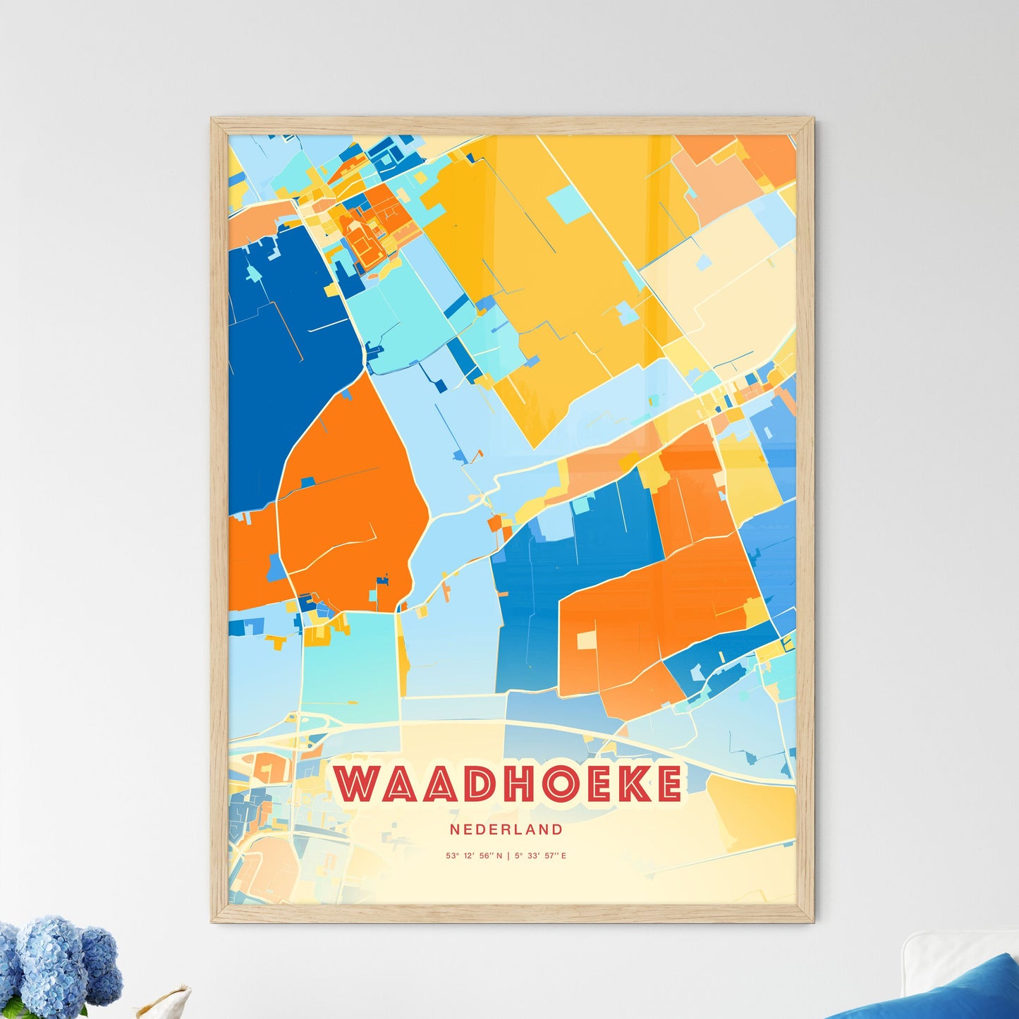 Colorful WAADHOEKE NETHERLANDS Fine Art Map Blue Orange