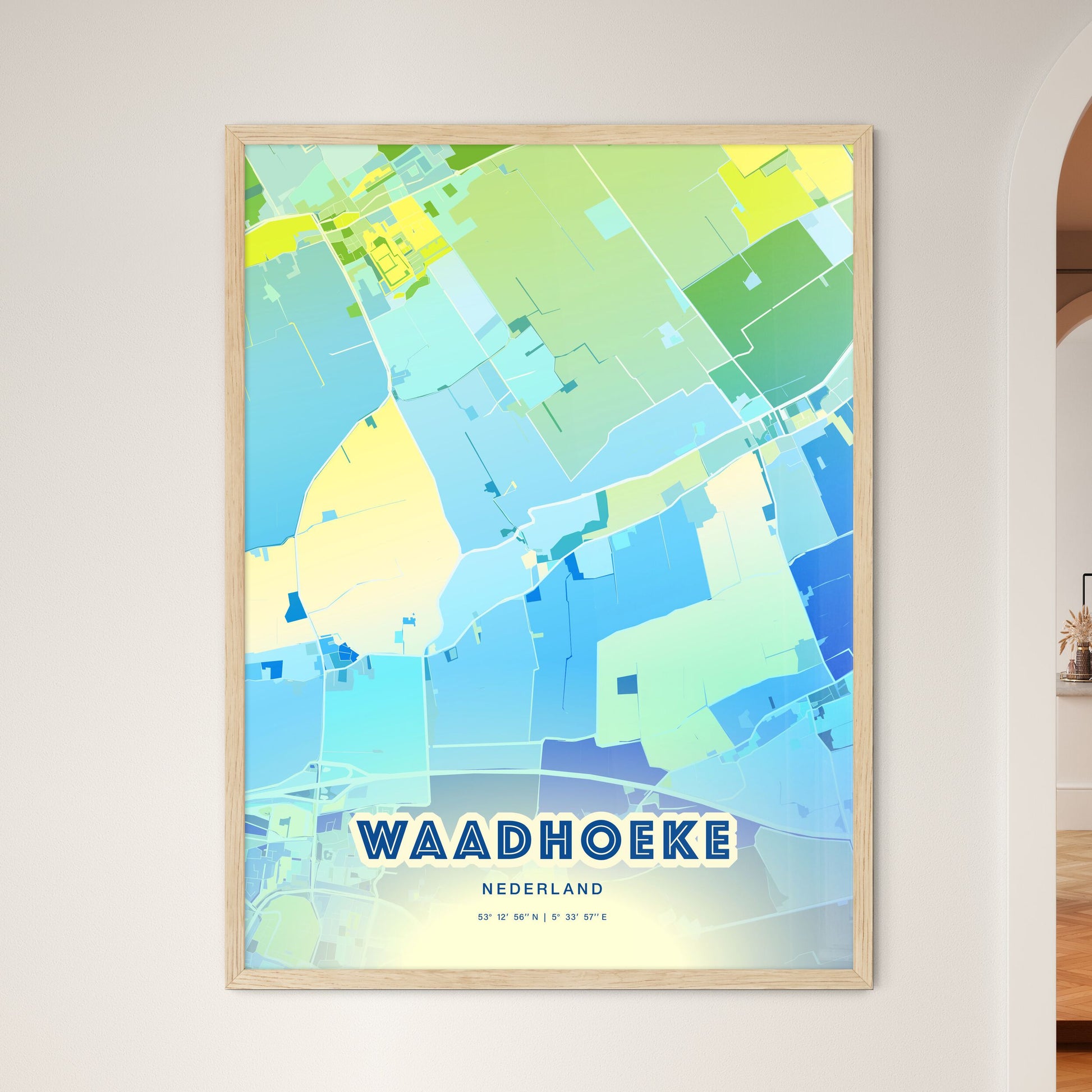 Colorful WAADHOEKE NETHERLANDS Fine Art Map Cool Blue