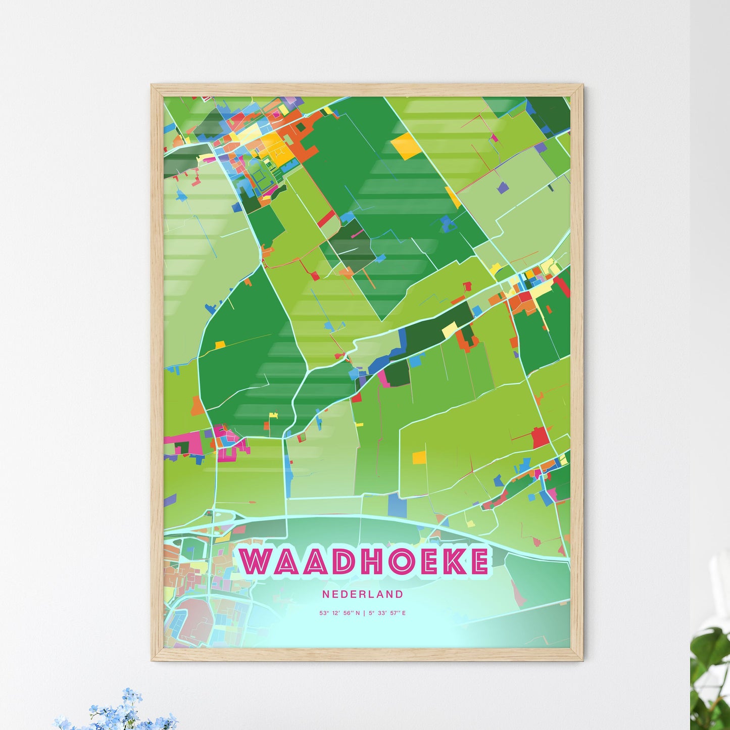 Colorful WAADHOEKE NETHERLANDS Fine Art Map Crazy Colors