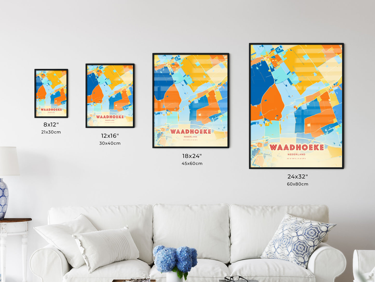 Colorful WAADHOEKE NETHERLANDS Fine Art Map Blue Orange