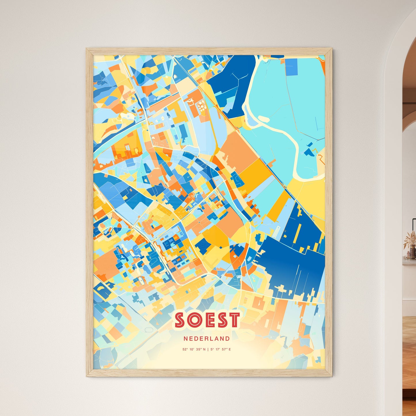 Colorful SOEST NETHERLANDS Fine Art Map Blue Orange