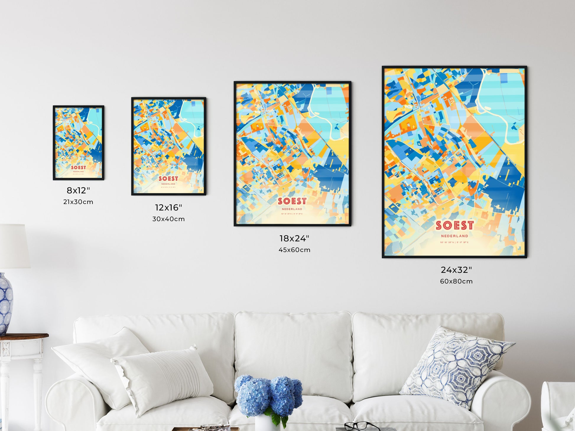 Colorful SOEST NETHERLANDS Fine Art Map Blue Orange