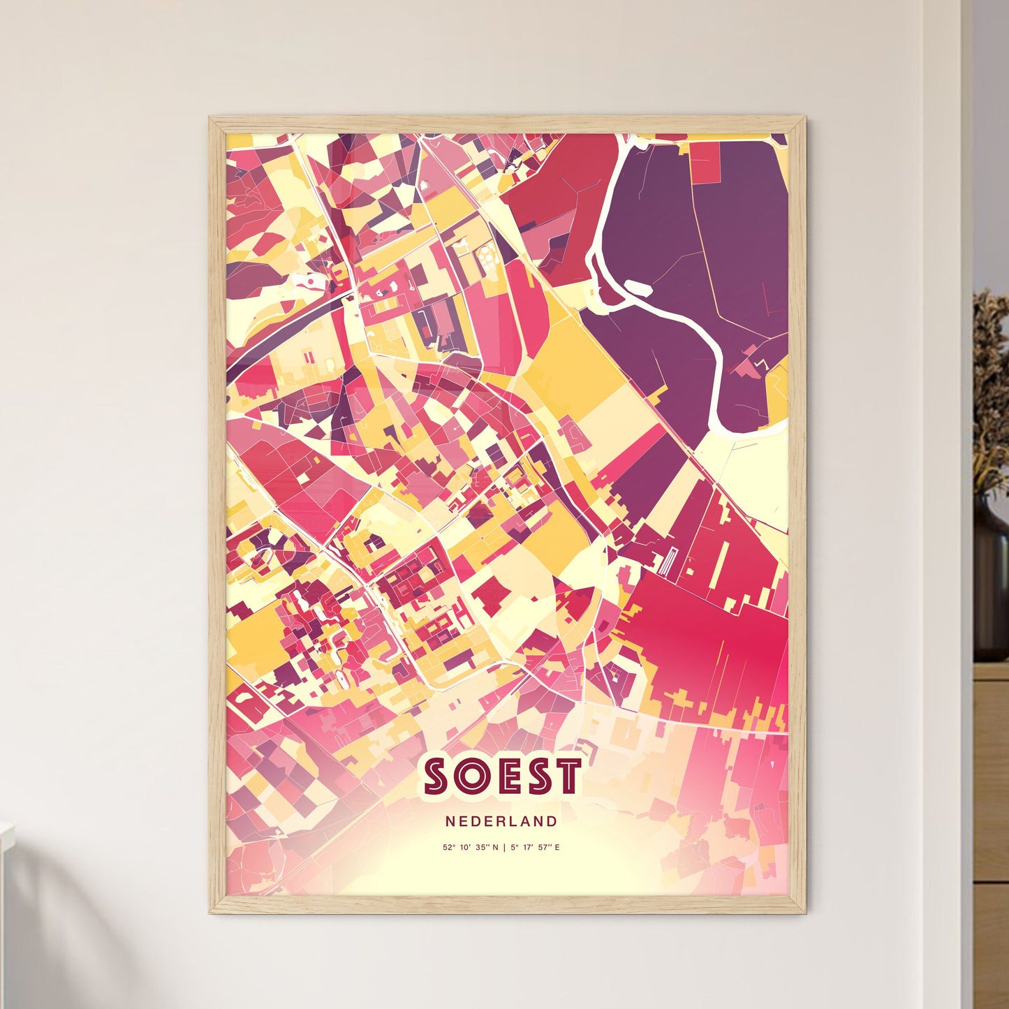 Colorful SOEST NETHERLANDS Fine Art Map Hot Red