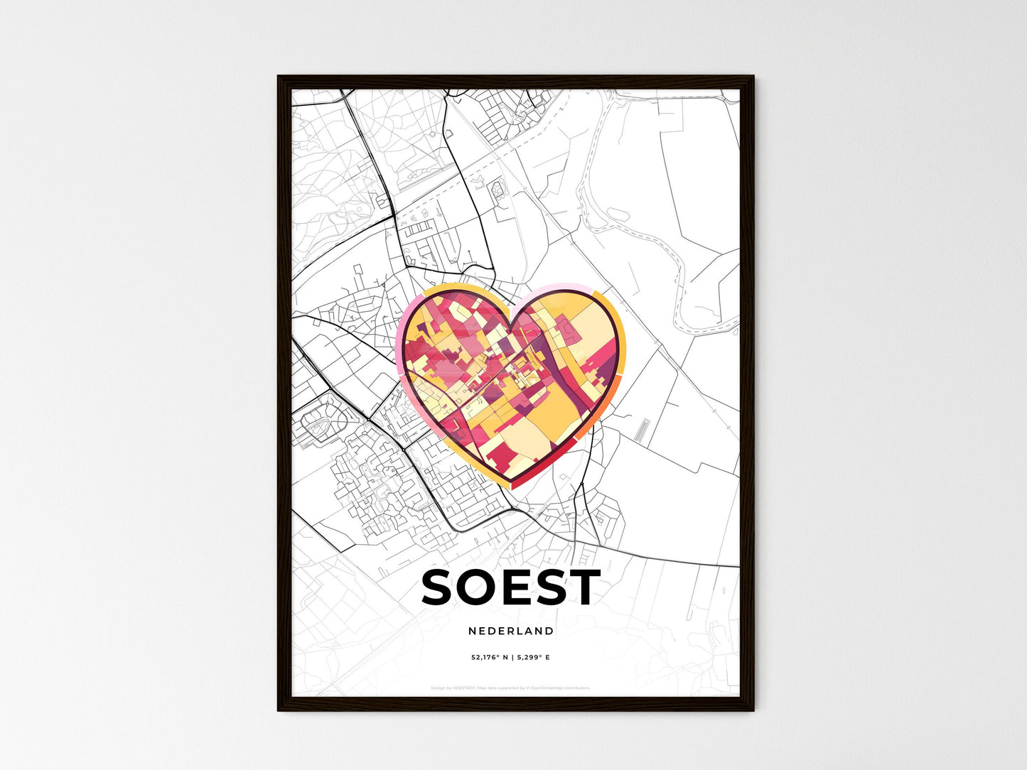 Soest Netherlands wedding art map with heart icon