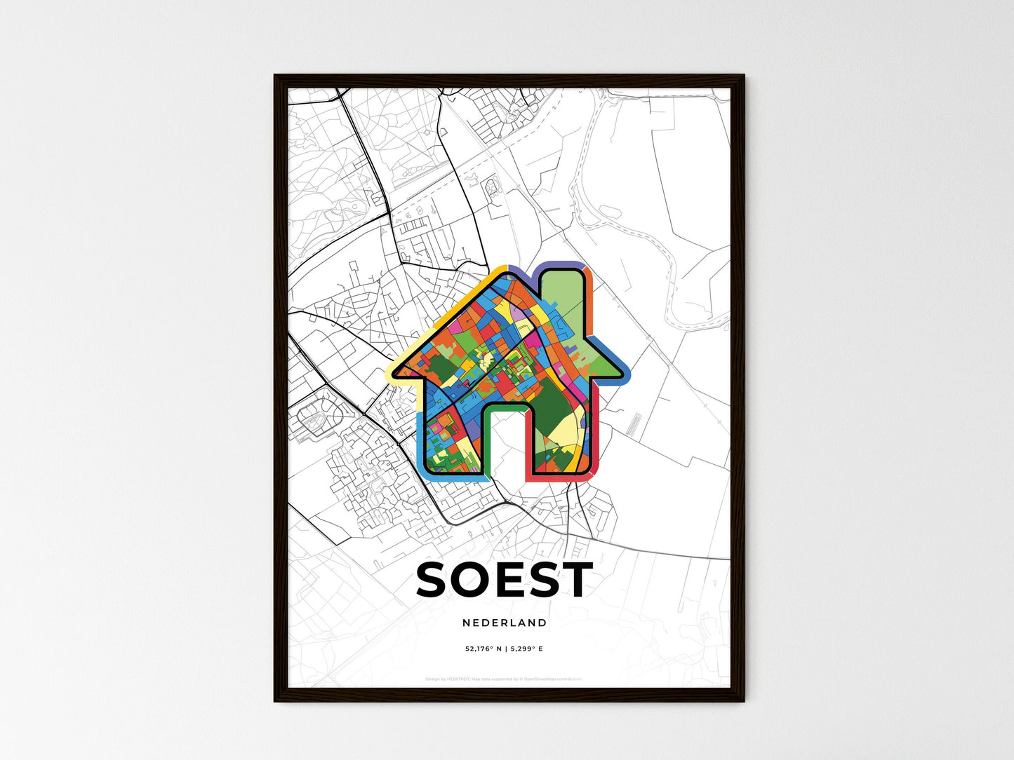 Soest Netherlands wedding art map with home icon