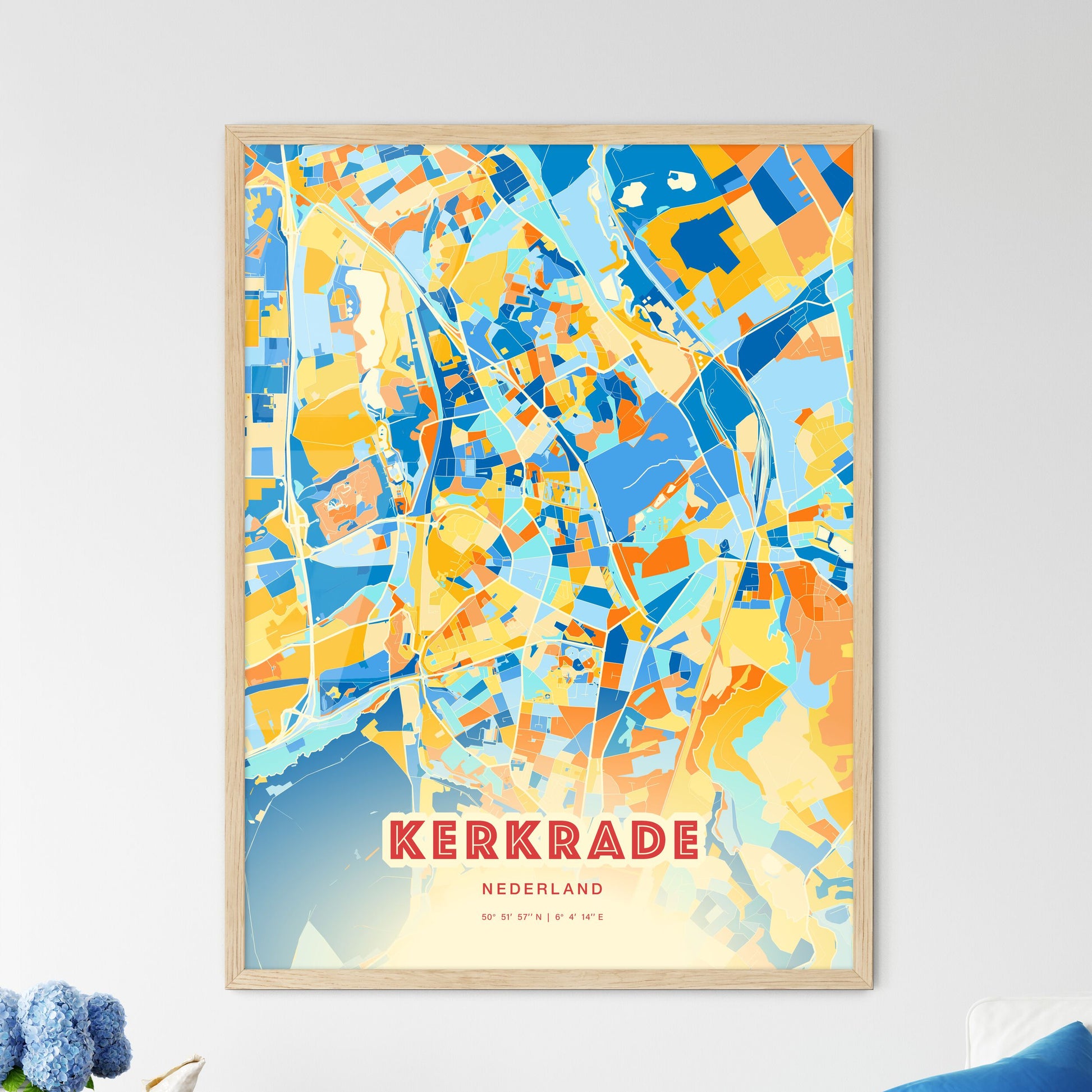 Colorful KERKRADE NETHERLANDS Fine Art Map Blue Orange