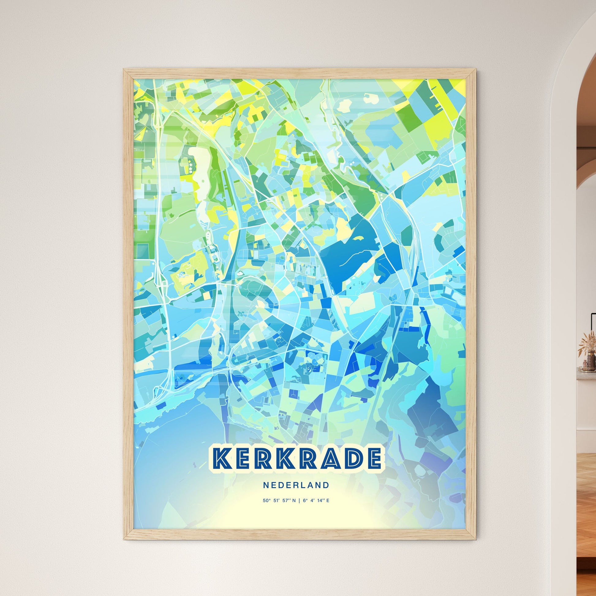 Colorful KERKRADE NETHERLANDS Fine Art Map Cool Blue