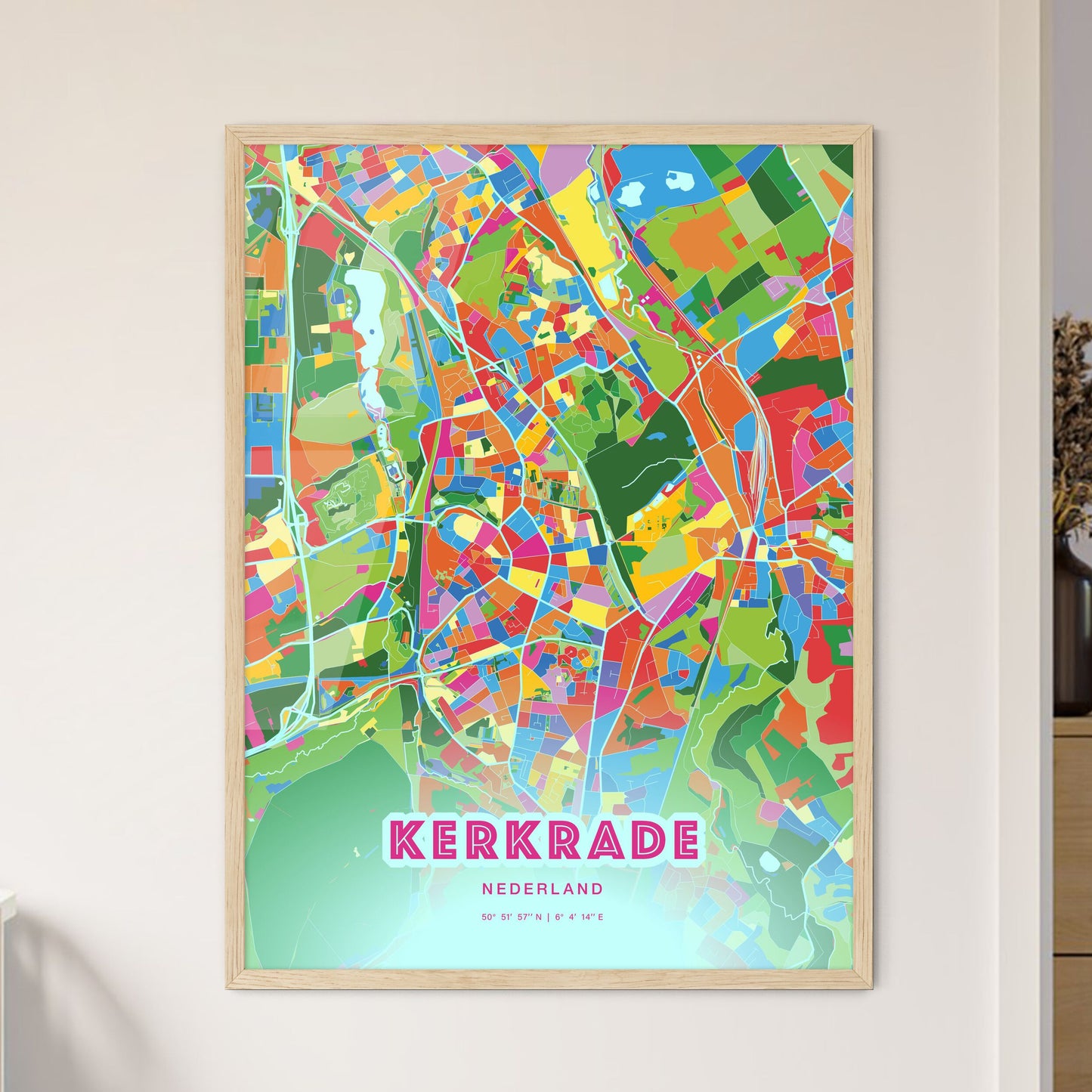 Colorful KERKRADE NETHERLANDS Fine Art Map Crazy Colors