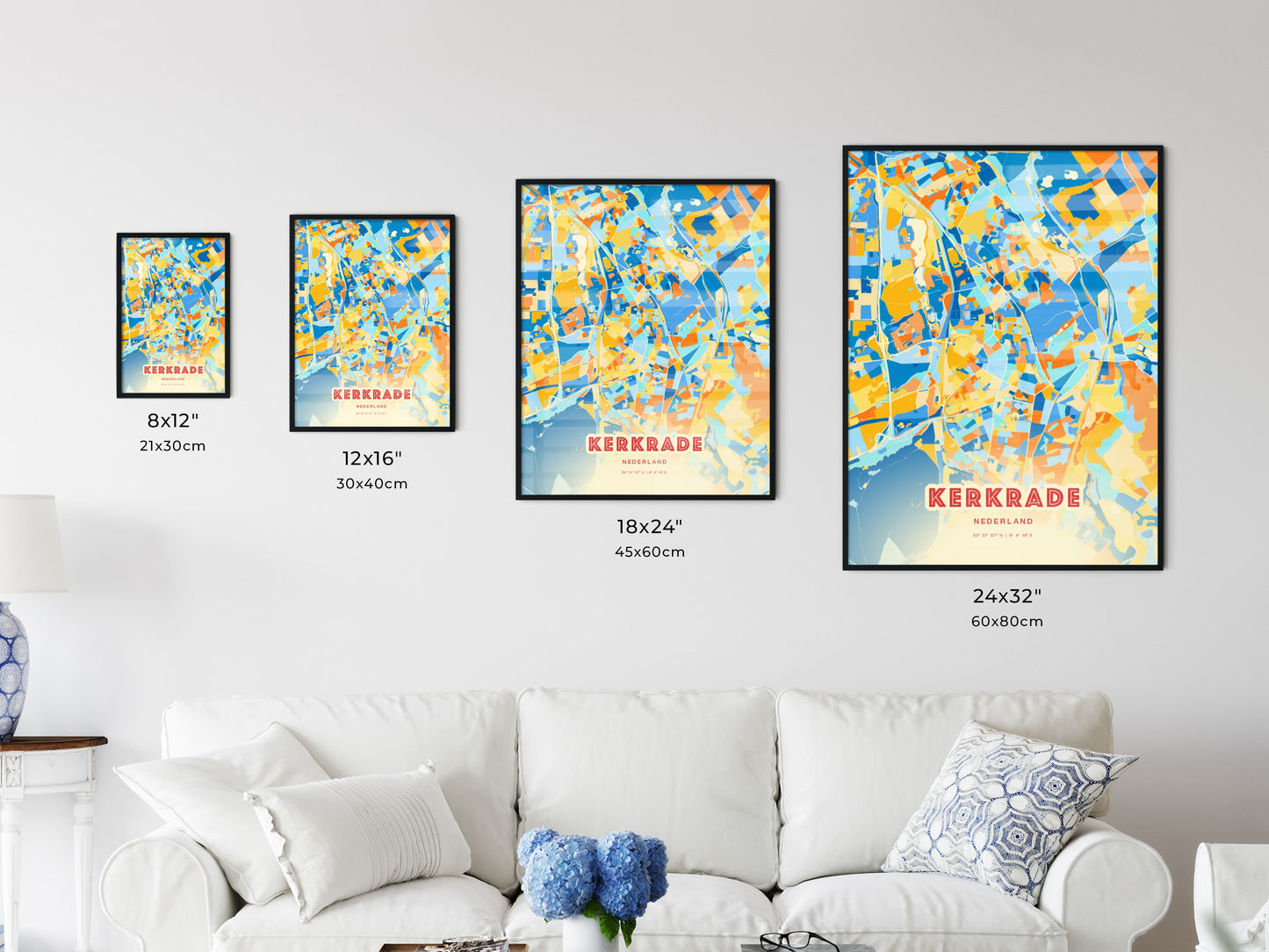 Colorful KERKRADE NETHERLANDS Fine Art Map Blue Orange