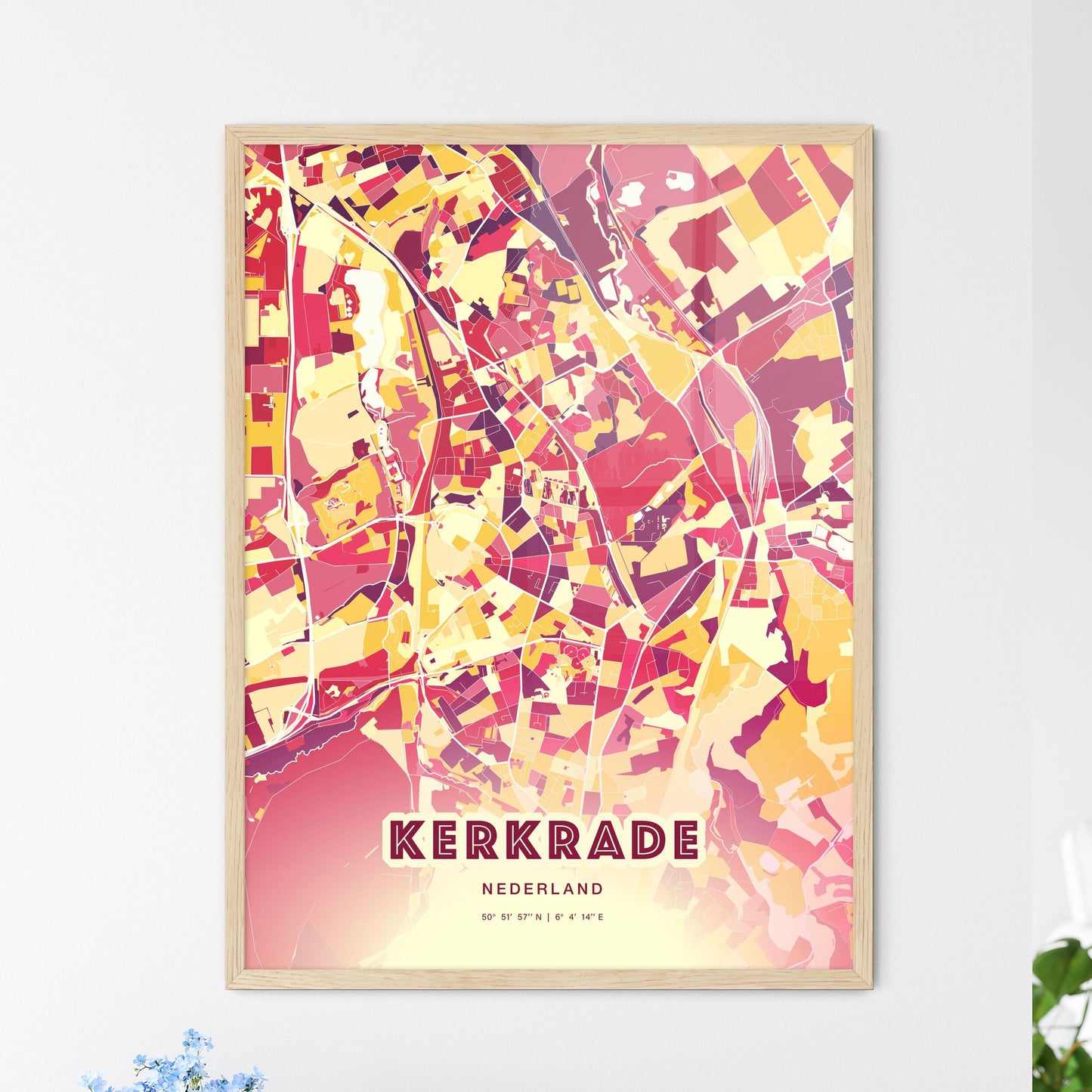 Colorful KERKRADE NETHERLANDS Fine Art Map Hot Red