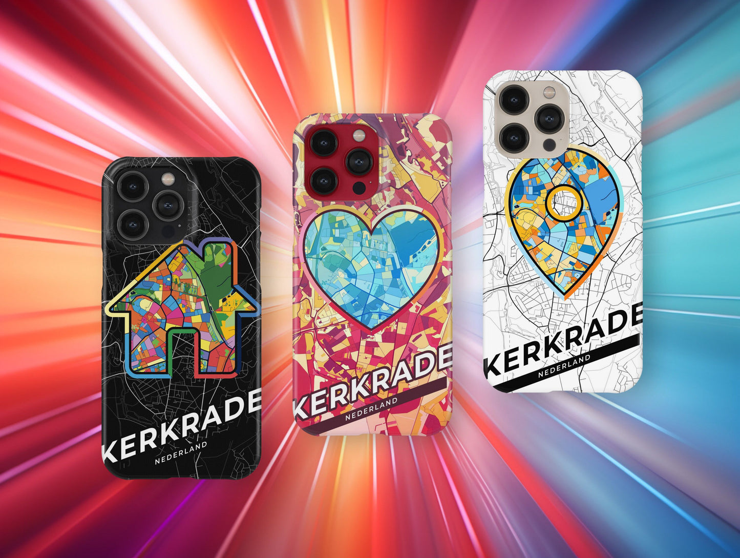 Kerkrade Netherlands slim phone case with colorful icon. Birthday, wedding or housewarming gift. Couple match cases.