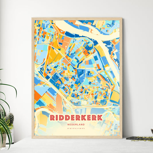 Colorful RIDDERKERK NETHERLANDS Fine Art Map Blue Orange