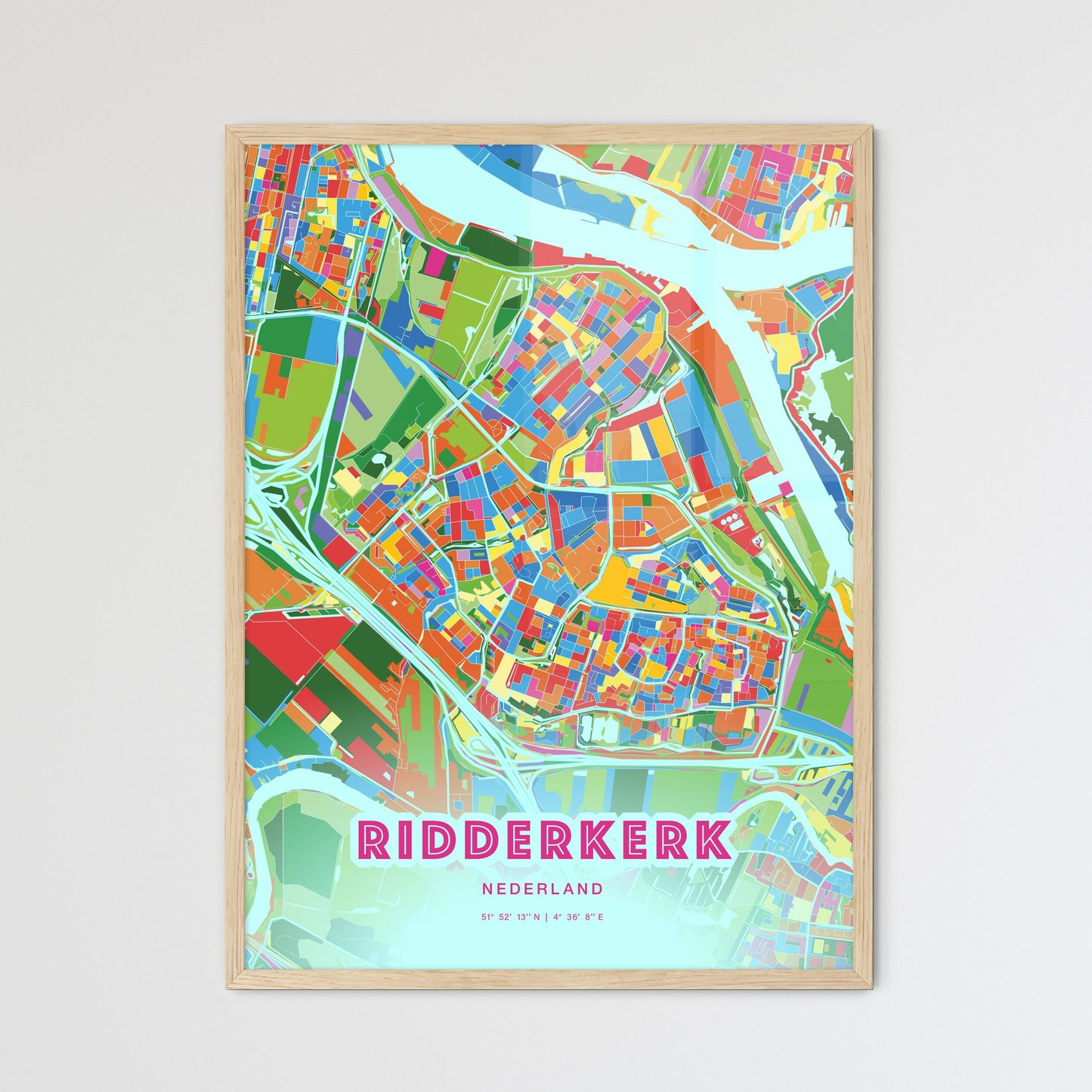 Colorful RIDDERKERK NETHERLANDS Fine Art Map Crazy Colors