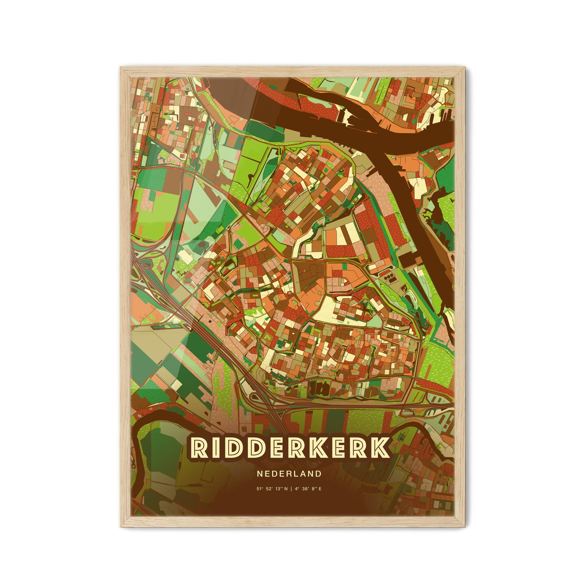 Colorful RIDDERKERK NETHERLANDS Fine Art Map Farmhouse