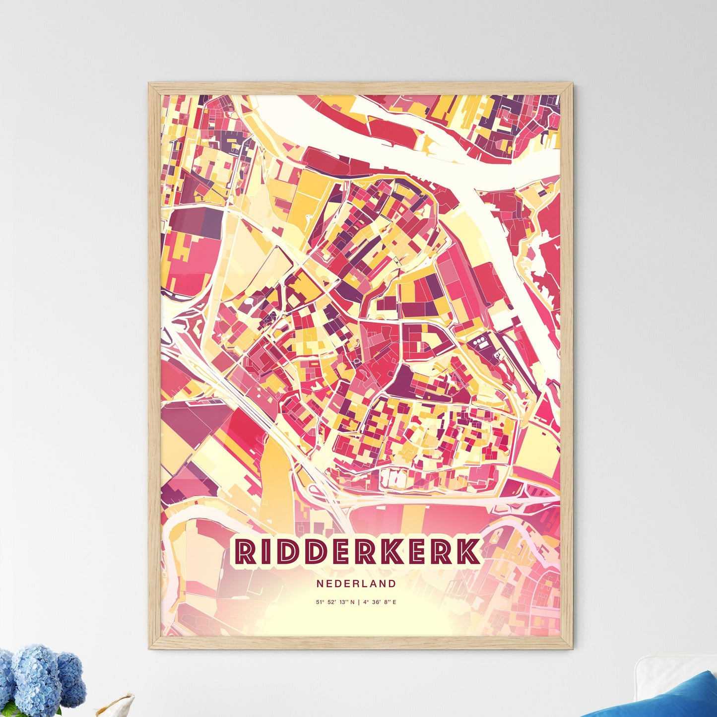 Colorful RIDDERKERK NETHERLANDS Fine Art Map Hot Red