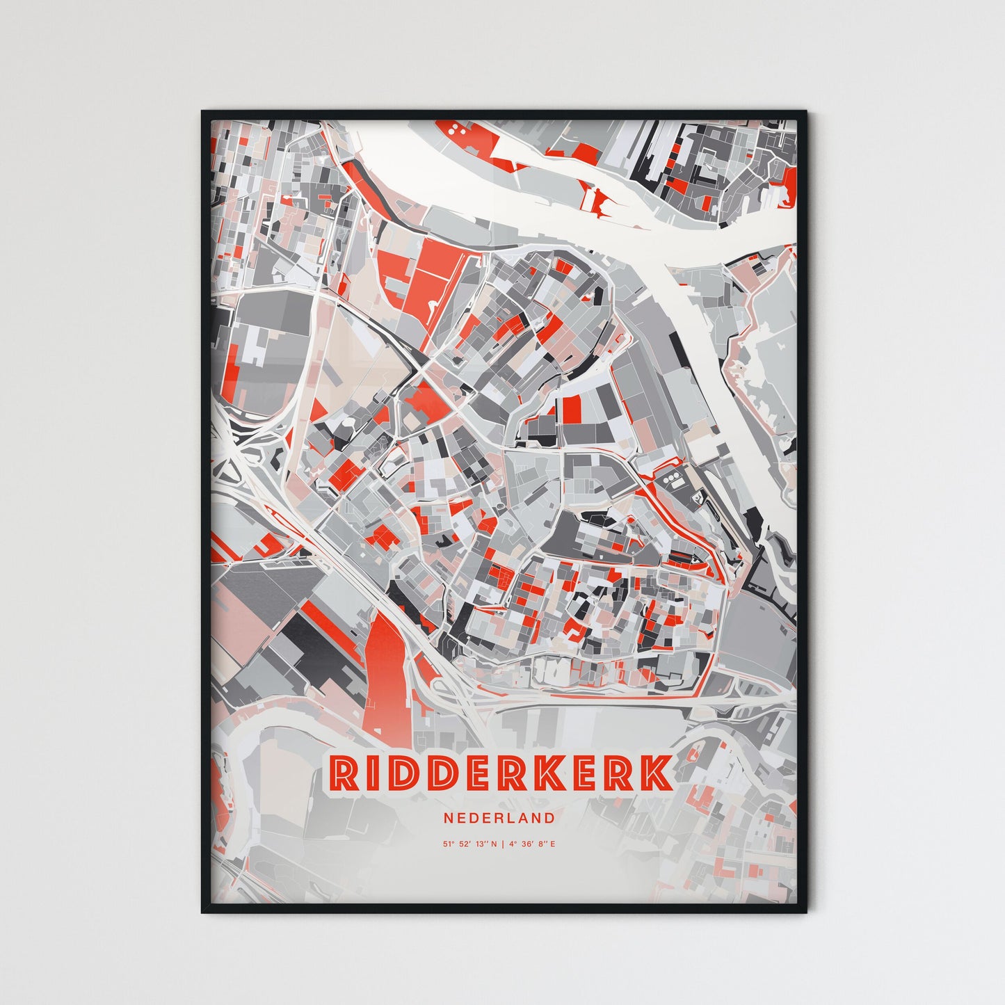 Colorful RIDDERKERK NETHERLANDS Fine Art Map Modern