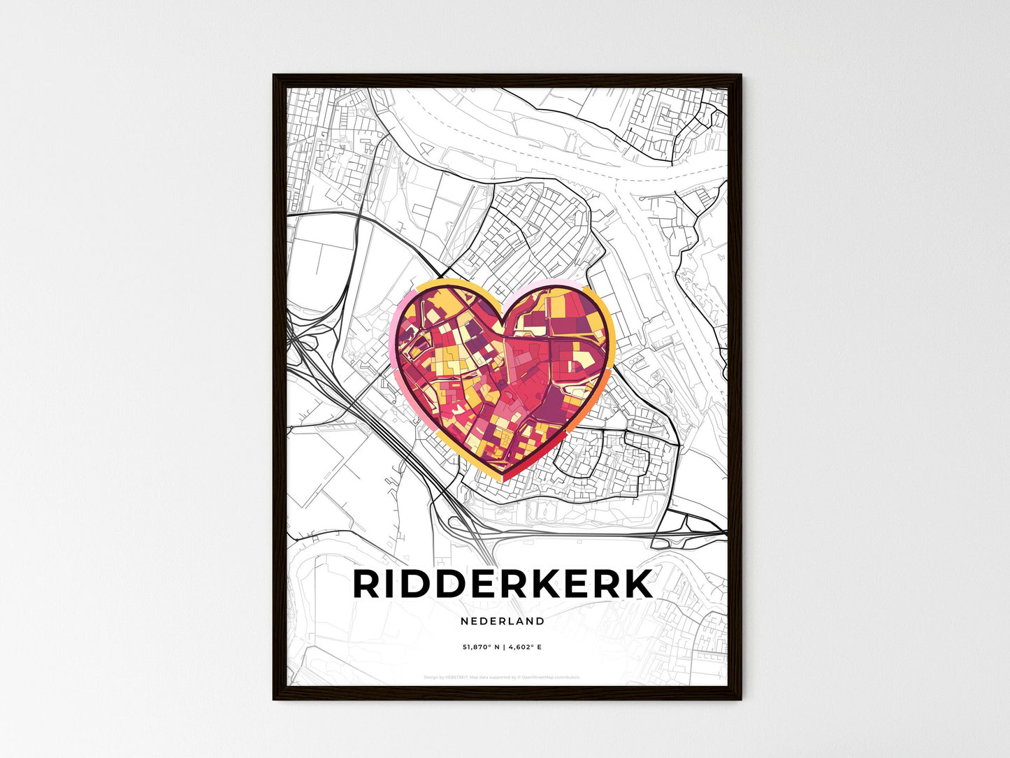 Ridderkerk Netherlands wedding art map with heart icon